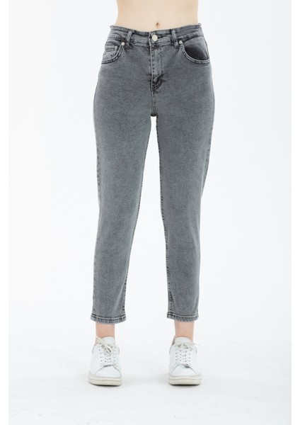 Kadın Füme Yüksek Bel Mom Jeans Kot Pantolon