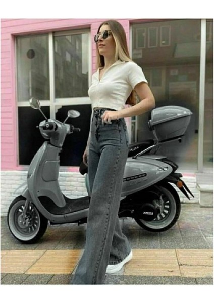 Jorde Kadın Füme Bol Paça Jean Wide Leg Antrasit Kot Pantolon