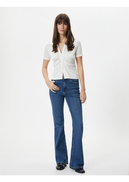 4SAK60002EK 000 Beyaz Kadın Elastan Jersey Uzun Kollu Gömlek