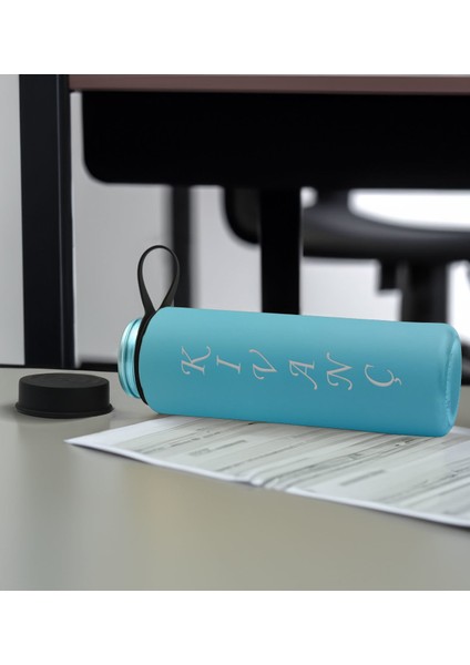 Gift Kişiye Özel Isimli 2’li Turkuaz ve Siyah Cam Matara 500ML, Sevgiliye Hediye, Isimli Cam Matara, Sevgililer Günü modelleri