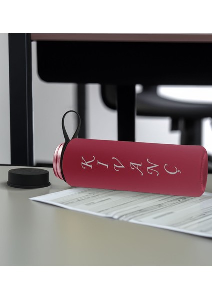 Gift Kişiye Özel Isimli 2’li Siyah ve Fuşya Cam Matara 500ML, Sevgiliye Hediye, Isimli Cam Matara, Sevgililer Günü