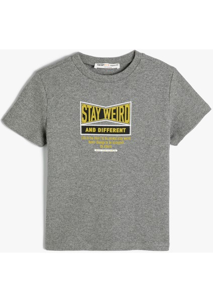 Tişört Slogan Baskılı Kısa Kollu Bisiklet Yaka