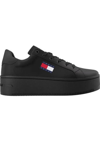 Tommy Hilfiger Kadın Marka Logolu Platform Topuklu Şık Görünüşlü Gündelik Kullanıma Uygun Siyah Sneaker EN0EN02518-BDS