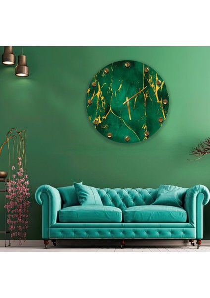 Yeşil Gold Mermer Cam Saat - 40 cm