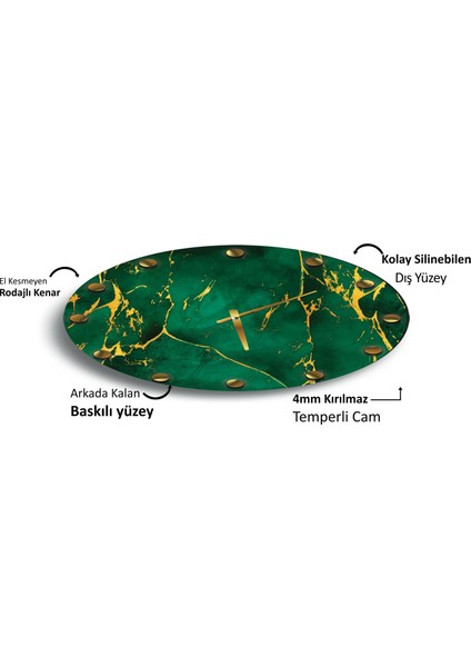 Yeşil Gold Mermer Cam Saat - 40 cm modelleri