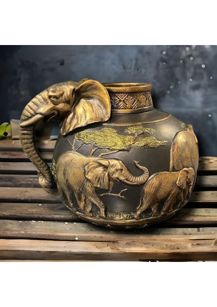 Fil Figürlü Vazo Kahverengi Eskıtme ( 32 x 27 )