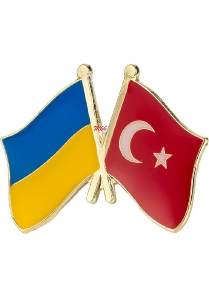 Ukrayna Türkiye Bayraklı Dostluk Rozeti Ukraine Bayrağı Iğneli Ikili Yaka Rozet Broş