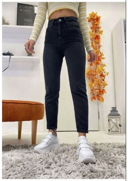 Siyah Mom Jean Yüksek Bel Kot Pantolon
