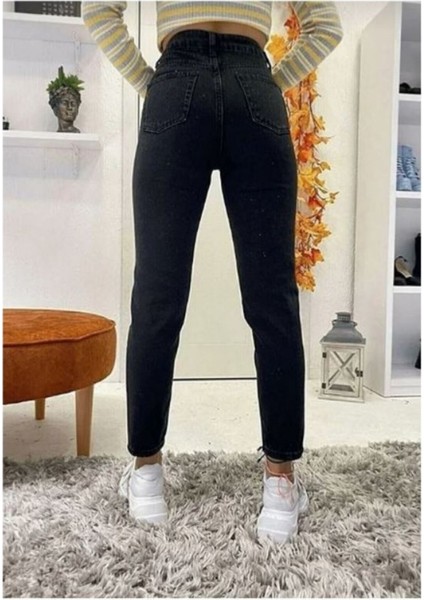 Siyah Mom Jean Yüksek Bel Kot Pantolon