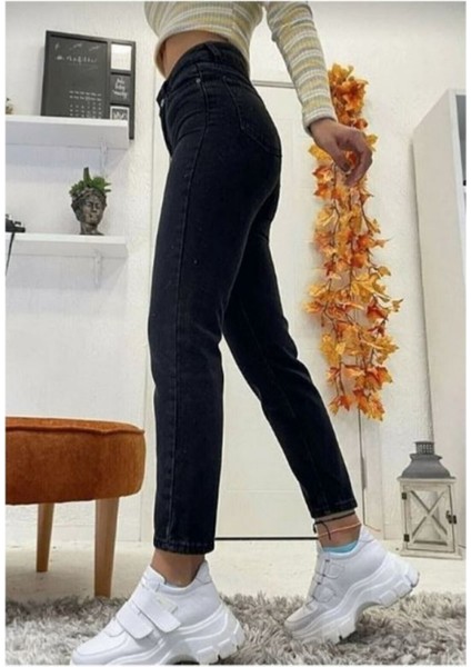 Siyah Mom Jean Yüksek Bel Kot Pantolon