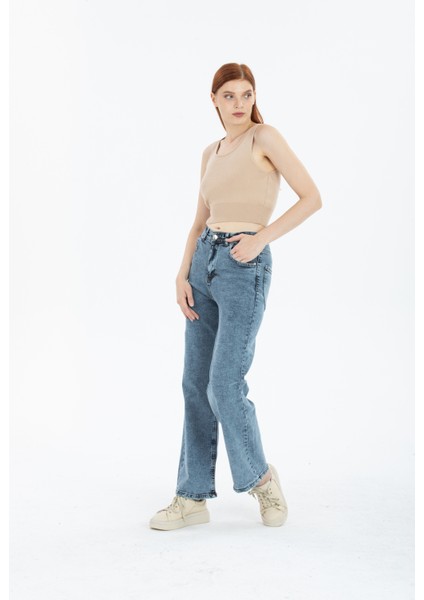 Kar Mavi Swide Leg Jeans Palazzo Pantolon