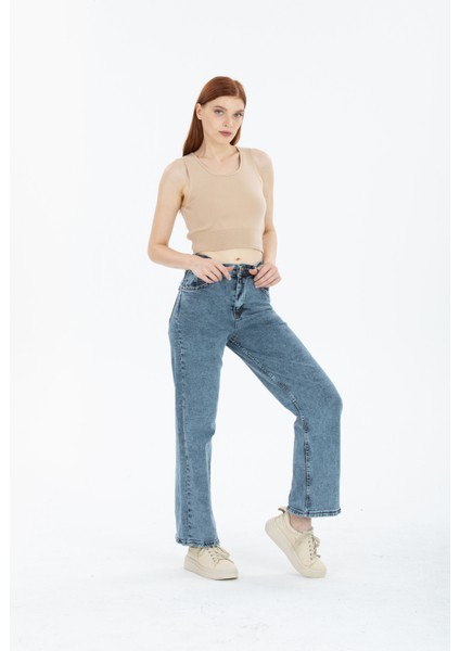 Kar Mavi Swide Leg Jeans Palazzo Pantolon