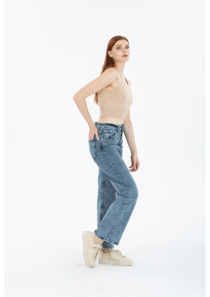 Kar Mavi Swide Leg Jeans Palazzo Pantolon
