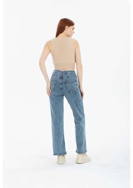Kar Mavi Swide Leg Jeans Palazzo Pantolon