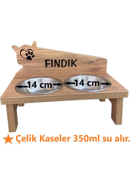 Özel İsim Baskılı Ahşap Kedi-Köpek Mama ve Su Kabı Standı-2*350 ml.