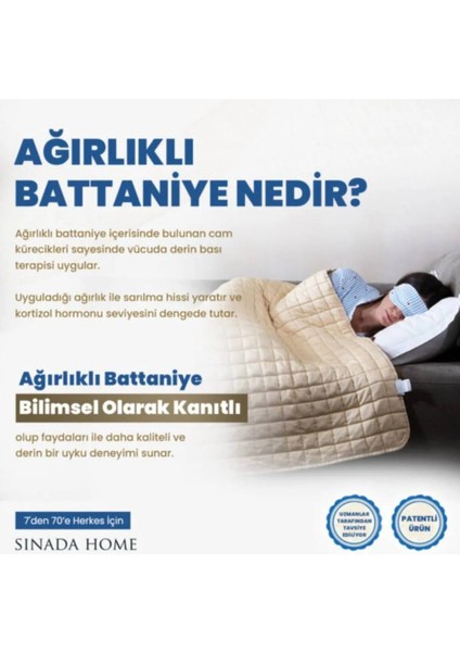 Ağırlıklı Battaniye Tek Kişilik Yorgan Selenity Taşlı 8 kg 155X215 %100 Pamuk 4 Mevsim Kullanılabilir