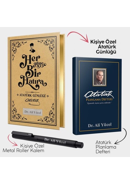 Kişiye Özel - Atatürk Günlüğü - Ankara Mavi Planlama Defteri ve Metal Roller Kalem