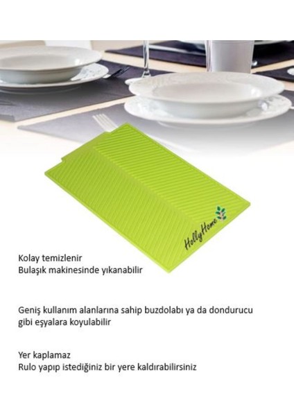 Holly Home Silikon Bulaşık Kurutma Matı, Isıya Dayanıklı Lavabo Süzgeç Nihale Mutfak Tezgahı Mat 43X33CM