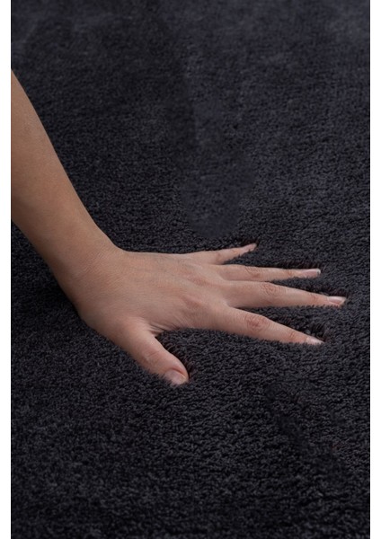 Yıkanabilir Premium Ponpon Saçaklı Kaymaz Taban Post Peluş Banyo Paspası 2'Li Takım Antrasit