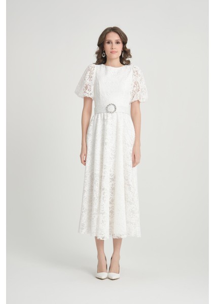 Beyaz Midi Boy Dantelli Abiye Elbise indirimleri