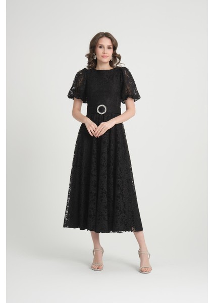 Siyah Midi Boy Dantelli Abiye Elbise fiyatları