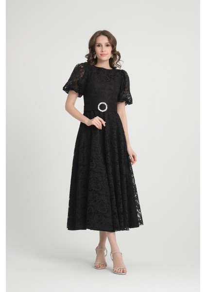 Siyah Midi Boy Dantelli Abiye Elbise indirimleri