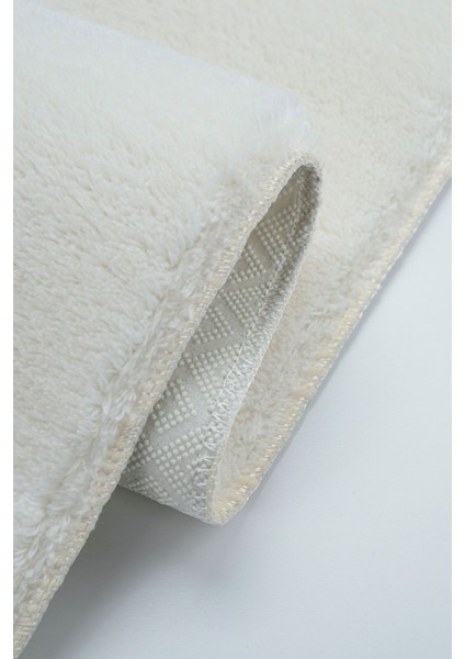 Yıkanabilir Premium Ponpon Saçaklı Kaymaz Taban Post Peluş Banyo Paspası 2'Li Takım Ekru