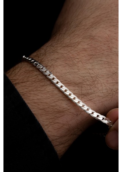 Erkek Gümüş Bileklik - 4 mm Ezme Gurmet Model Erkek Kolye Zincir
