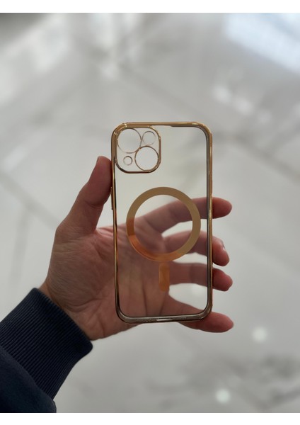 Apple iPhone 13 Magsafe Lazer Silikon Renkli Şeritli Telefon Kılıfı Kamera Lensi Açık