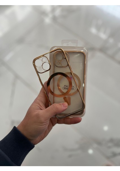 Apple iPhone 13 Magsafe Lazer Silikon Renkli Şeritli Telefon Kılıfı Kamera Lensi Açık