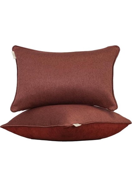 3'lü Çift Taraflı Keten ve Kadife Görünümlü Kırlent Kılıfı Fitilli Kırmızı