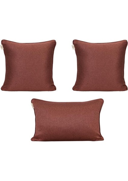 3'lü Çift Taraflı Keten ve Kadife Görünümlü Kırlent Kılıfı Fitilli Kırmızı