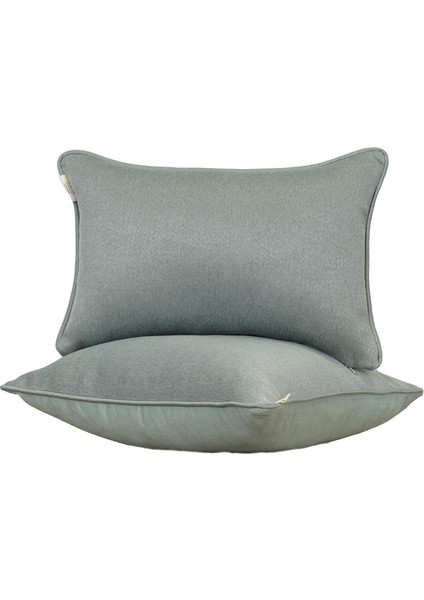 3'lü Çift Taraflı Keten ve Kadife Görünümlü Kırlent Kılıfı Fitilli Su Yeşili