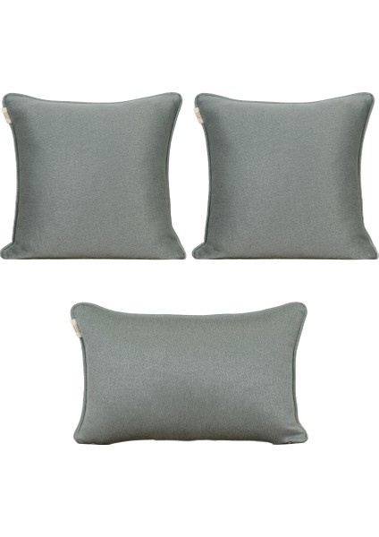 3'lü Çift Taraflı Keten ve Kadife Görünümlü Kırlent Kılıfı Fitilli Su Yeşili