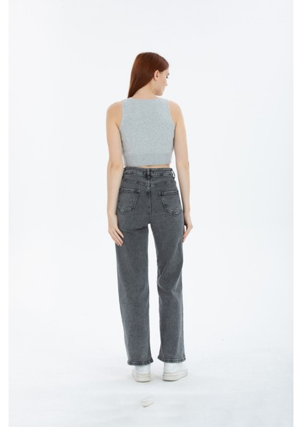 90'S Kar Yıkama Kar Gri Swide Leg Jeans Palazzo Kot Pantolon indirimleri