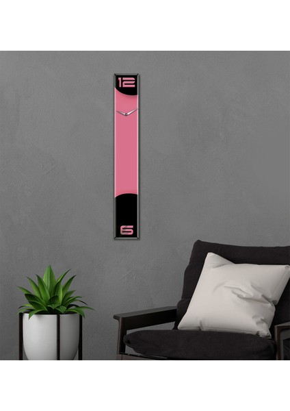 Cam Duvar Saati | Fütüristik Cam Saat | Pembe Siyah Fon | 10CM x 70CM