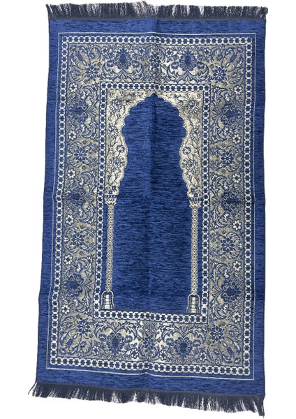 Lacivert Çiçek Desenli Çeyizlik Hediyelik Saçaklı (67CMX124CM) Namaz Seccadesi NO27