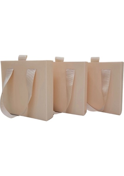 Krem 6 Adet Çekmeceli ve Çantalı Karton Kolye&mini Set Kutusu (12X12 cm )