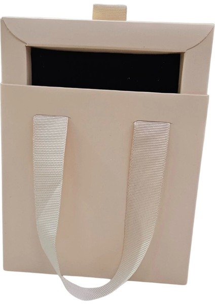 Krem 6 Adet Çekmeceli ve Çantalı Karton Kolye&mini Set Kutusu (12X12 cm )