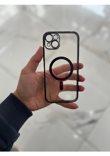 Apple iPhone 14 Plus Magsafe Lazer Silikon Renkli Şeritli Telefon Kılıfı Kamera Lensi Açık