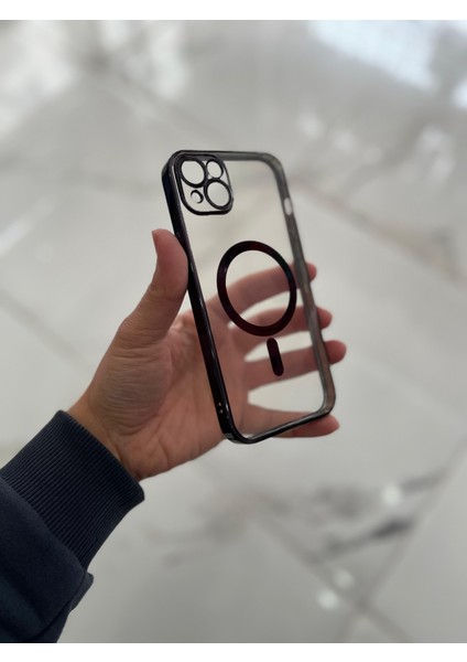 Apple iPhone 14 Plus Magsafe Lazer Silikon Renkli Şeritli Telefon Kılıfı Kamera Lensi Açık