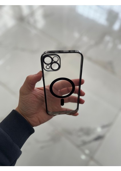 Apple iPhone 14 Plus Magsafe Lazer Silikon Renkli Şeritli Telefon Kılıfı Kamera Lensi Açık