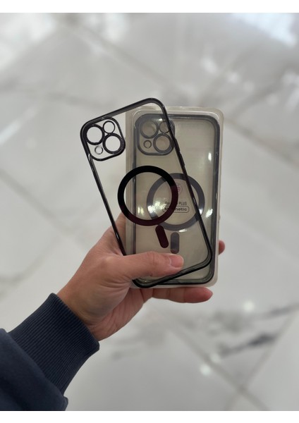 Apple iPhone 14 Plus Magsafe Lazer Silikon Renkli Şeritli Telefon Kılıfı Kamera Lensi Açık