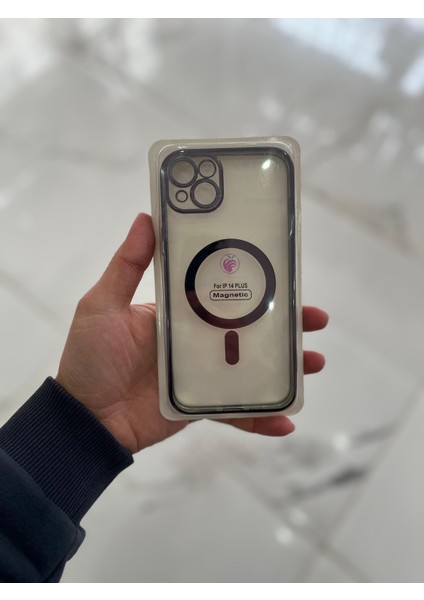 Apple iPhone 14 Plus Magsafe Lazer Silikon Renkli Şeritli Telefon Kılıfı Kamera Lensi Açık