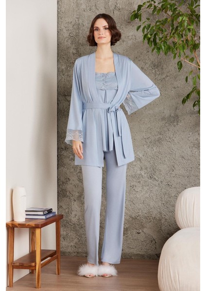 Dantelli Penye 3'Lü Kadın Lohusa Pijama Takımı - 2805