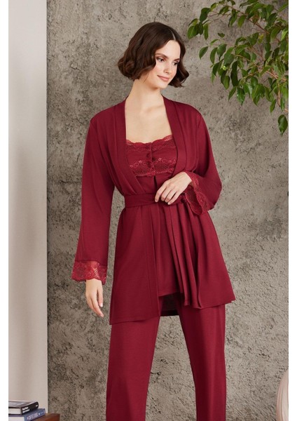 Dantelli Penye 3'Lü Kadın Lohusa Pijama Takımı - 2805