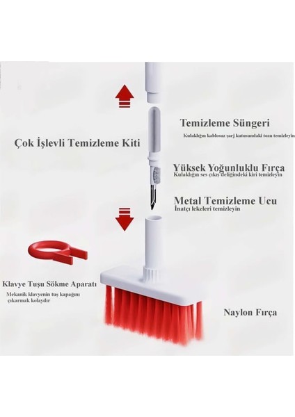 Airpods Temizlik Kiti & Klavye Fırçası Çok Fonksiyonlu Temizleme Aparatı Tüm Modeller ile Uyumlu
