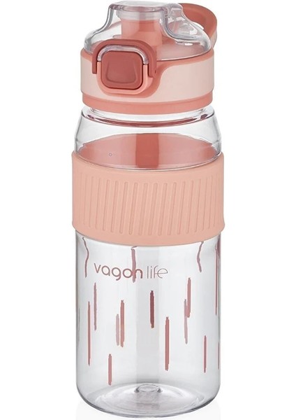 550ML Rahat Içim Desenli Silikon Gövde Kilitlenebilir Kapaklı Polikarbon Matarası Pembe SM-VGN-3001