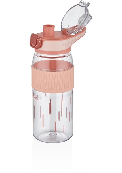 550ML Rahat Içim Desenli Silikon Gövde Kilitlenebilir Kapaklı Polikarbon Matarası Pembe SM-VGN-3001 fiyatları