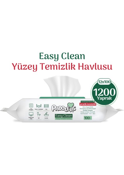 Easy Clean Beyaz Sabun Katkılı Yüzey Temizlik Havlusu 12 x 100 (1200 Yaprak)